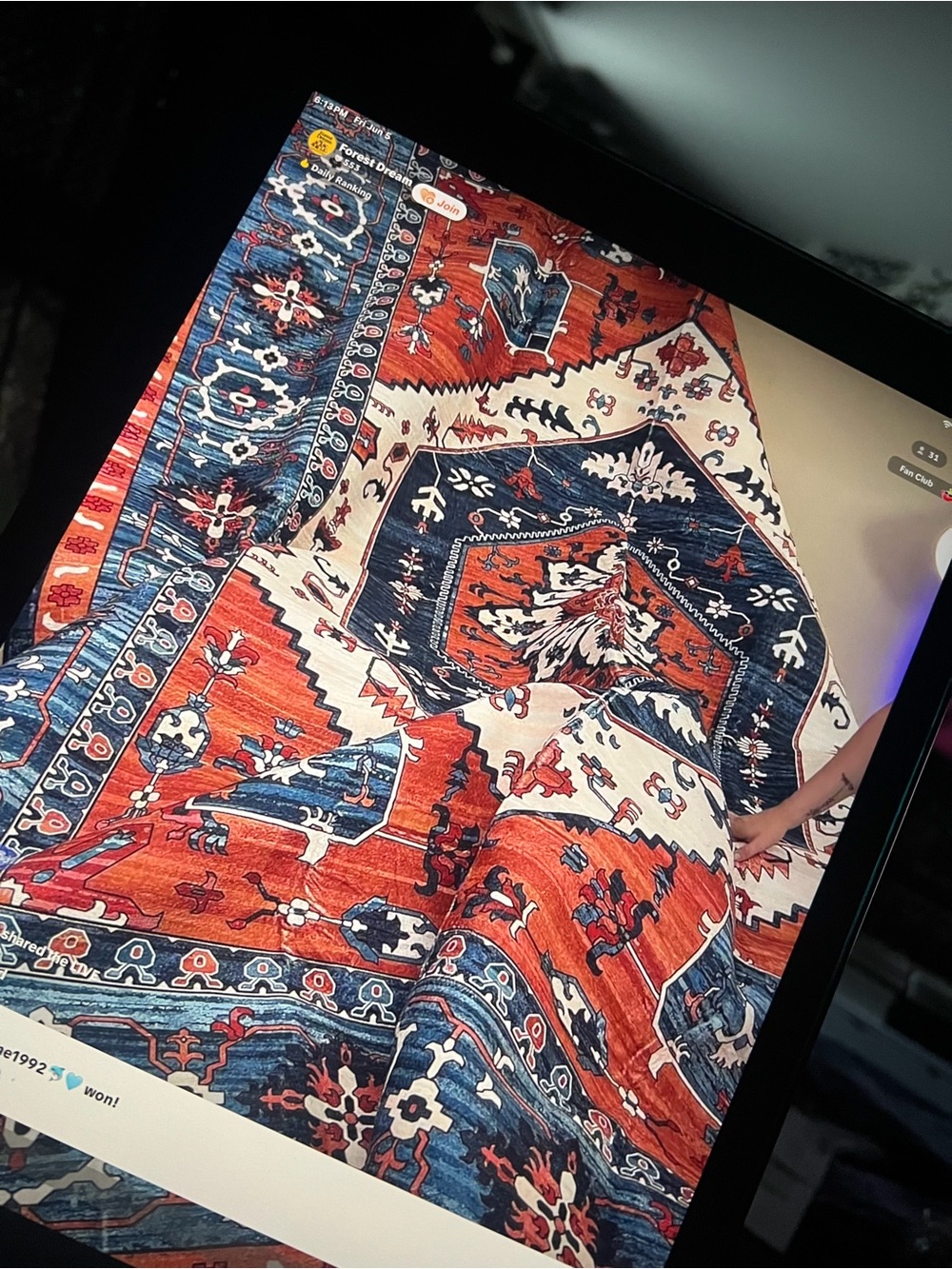 Multicolor Patterned Rug - Red, Blue & Cream - Picture 3 of 4